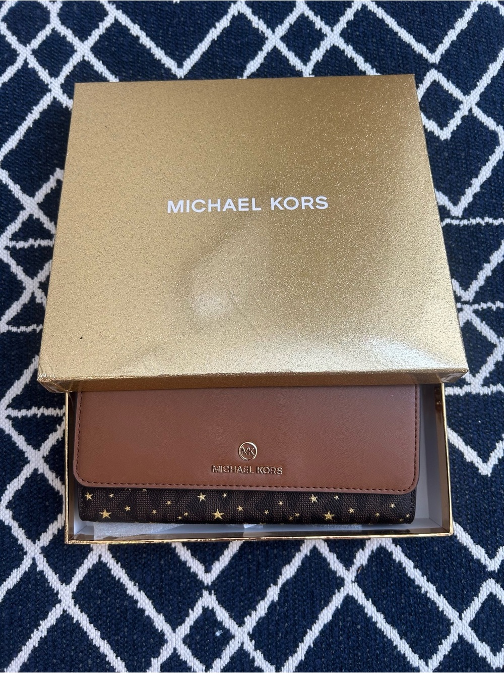 Michael Kors Brown and Gold Star Continental Purse/wallet